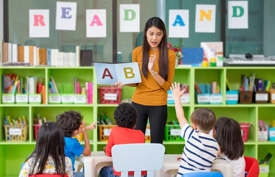 Teacher teaching at preschool in maryland