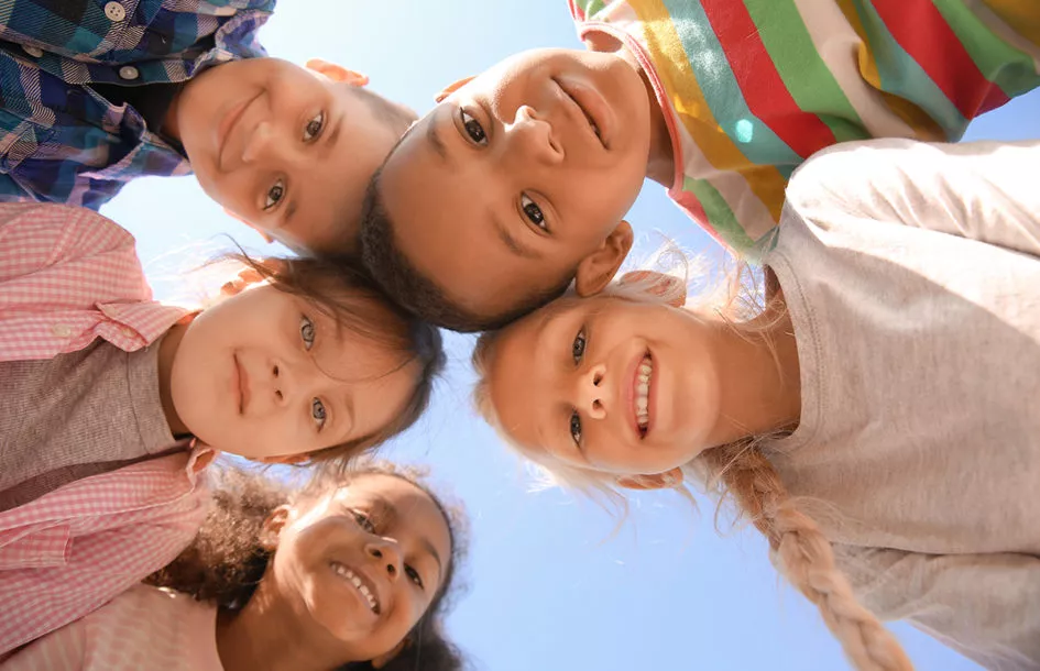 cute little children outdoors, bottom view
