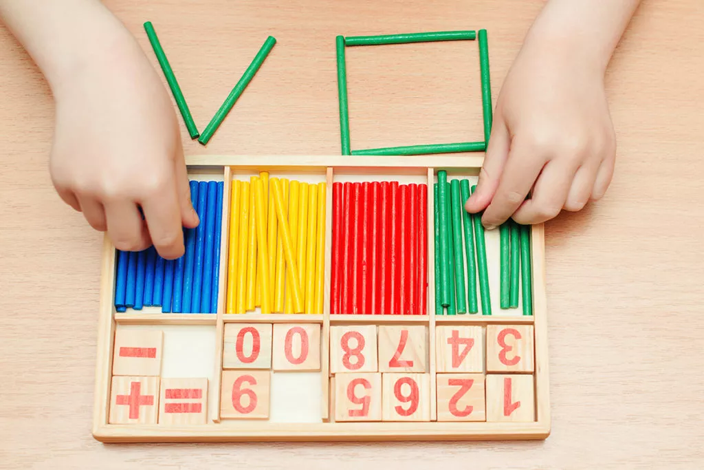 Colorful wooden sticks and numbers for learning math