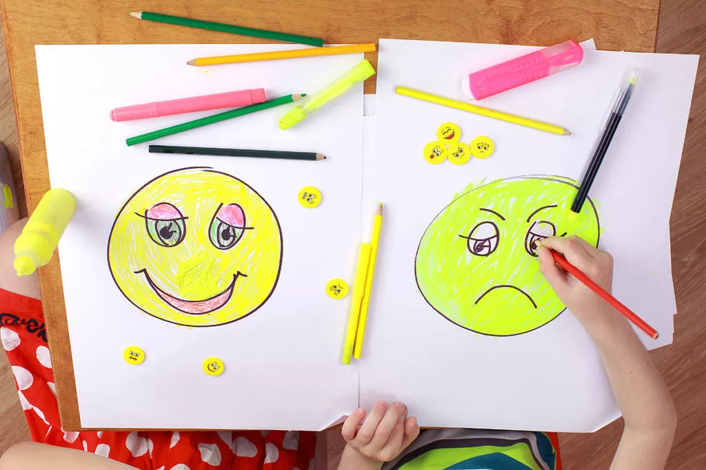 Happy and sad smily faces.