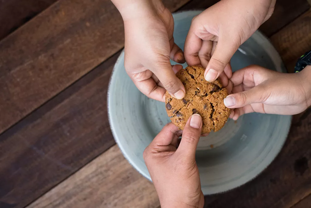 closeup of hands holding a cookie, symbolizing an important skill that preschool kids learn at a daycare in Rockville, sharing.