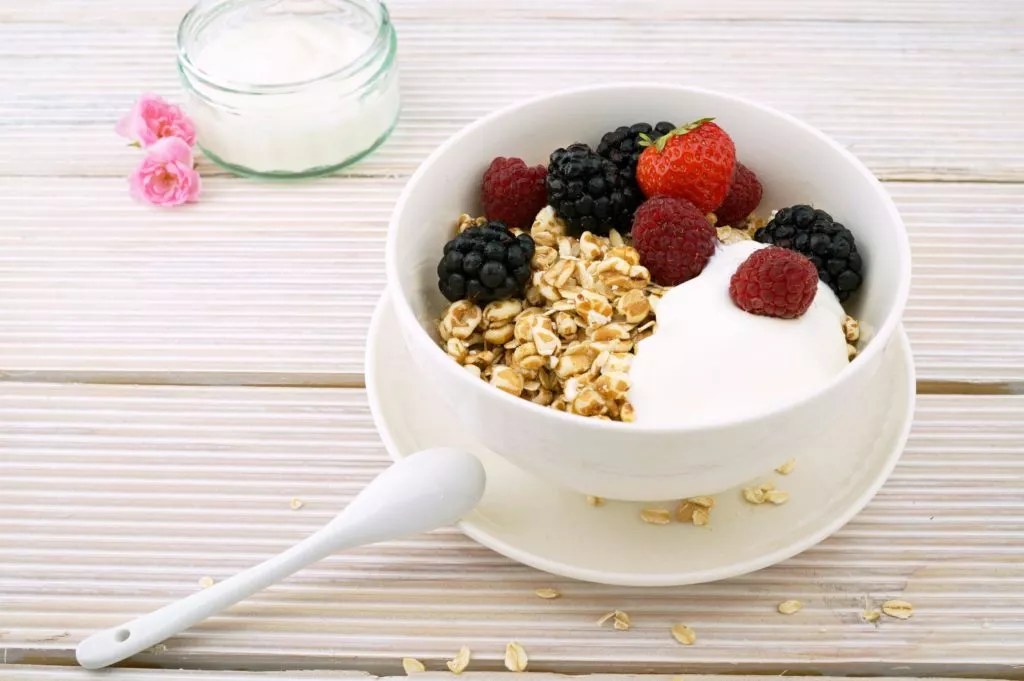 Healthy yogurt, granola and berries summer snack